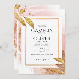 予算バラ葉金ゴールド結婚式の招待QRコード 招待状
