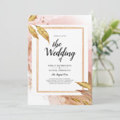 予算バラ葉金ゴールド結婚式の招待QRコード 招待状 (スタンド正面)