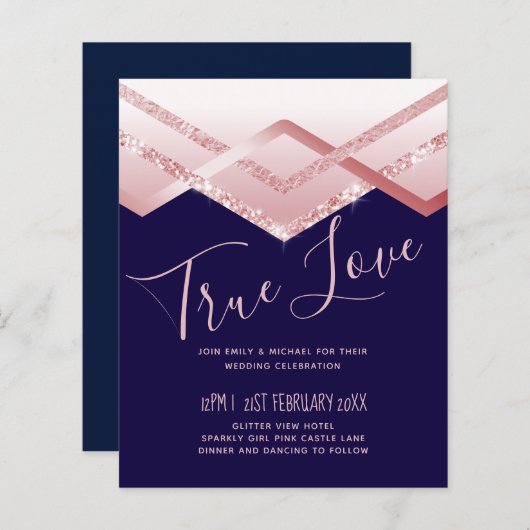 予算バラ金ゴールドアールデコフォイルルルック結婚ネイビー (正面/裏面)