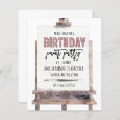 予算バラ金ゴールドイーゼル絵を描子供の誕生日招待状 (正面/裏面)