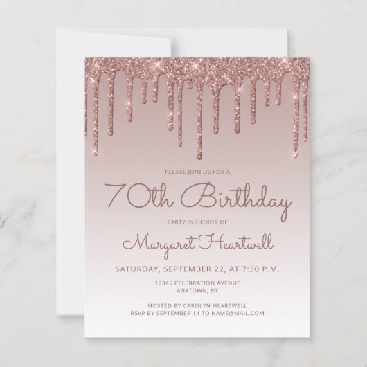予算バラ金ゴールドグラム70thバースデーパーティー招待状 (正面)