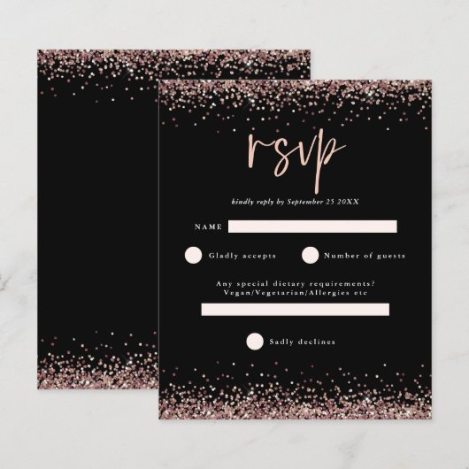 予算バラ金ゴールドグリッタースクリプトブラックRSVP (正面/裏面)
