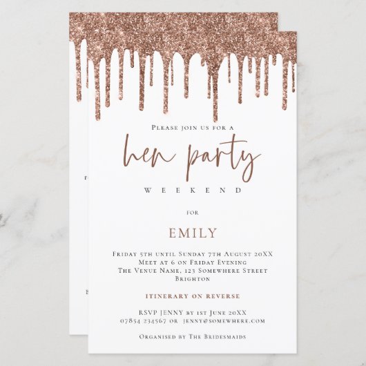 予算バラ金ゴールドグリッタードリップヘンウィークエンド招待状 (正面/裏面)