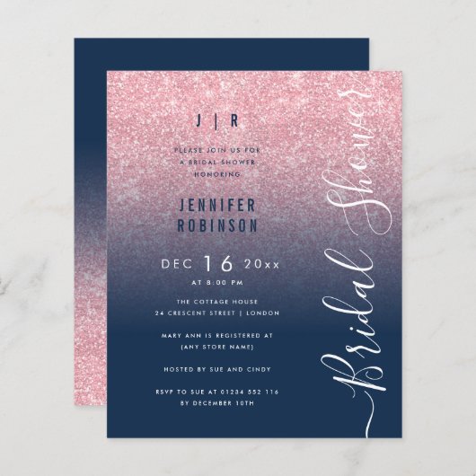 予算バラ金ゴールドグリッターブライダルシャワーネイビー (正面/裏面)