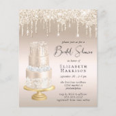 予算バラ金ゴールドグリッターブライダルシャワー招待 (正面)