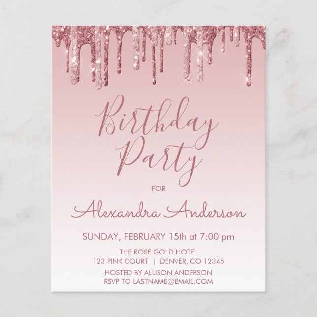 予算バラ金ゴールドグリッター任意の年齢誕生日 (正面)