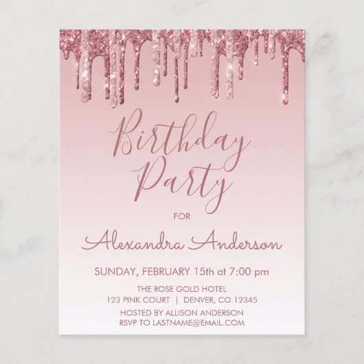 予算バラ金ゴールドグリッター任意の年齢誕生日 チラシ (正面)