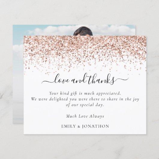 予算バラ金ゴールドグリッター写真結婚の感謝 (正面/裏面)