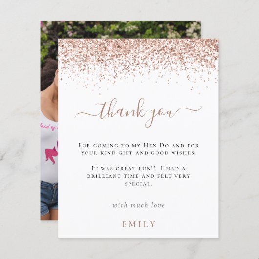 予算バラ金ゴールドグリッター写真Henパーティーありがとう (正面/裏面)