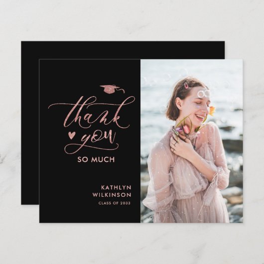 予算バラ金ゴールドグリッター卒業サンキューカード (正面/裏面)