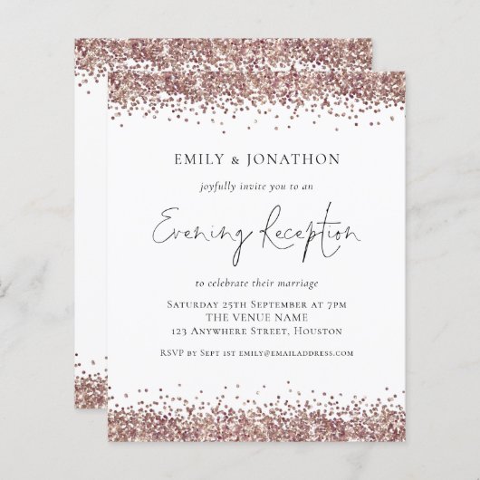 予算バラ金ゴールドグリッター夕べ披露宴招待状 (正面/裏面)