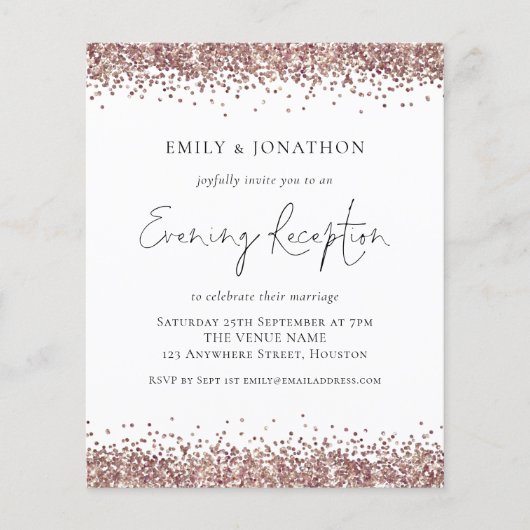 予算バラ金ゴールドグリッター夕べ披露宴招待状 (正面)