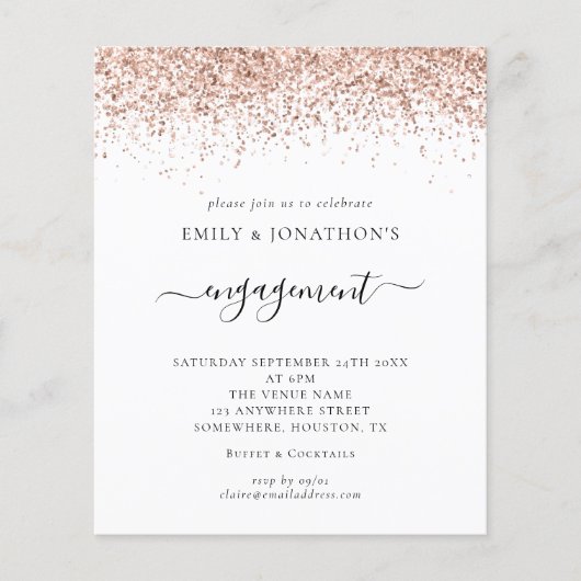 予算バラ金ゴールドグリッター婚約パーティ招待状 (正面)