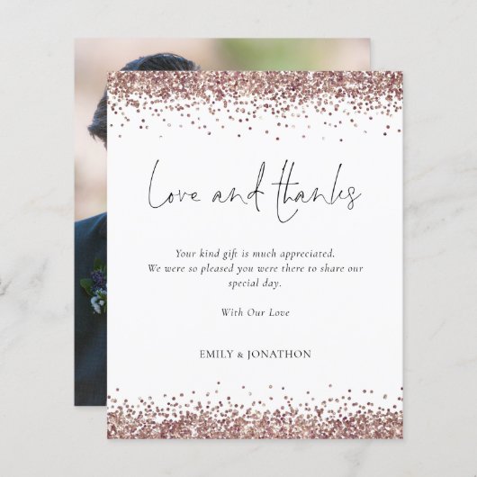 予算バラ金ゴールドグリッター結婚写真の愛感謝してい (正面/裏面)