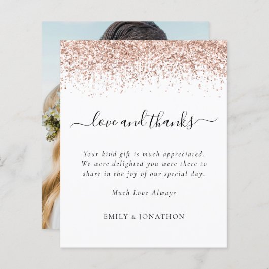 予算バラ金ゴールドグリッター結婚写真感謝してい (正面/裏面)