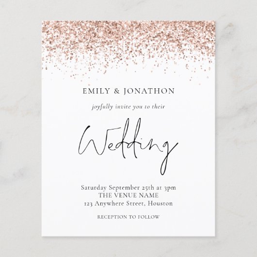 予算バラ金ゴールドグリッター結婚式招待状 (正面)