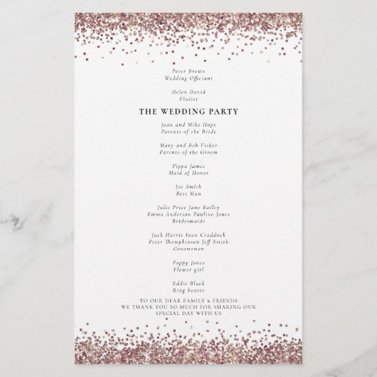 予算バラ金ゴールドグリッター結婚式 プログラムホワイト (裏面)