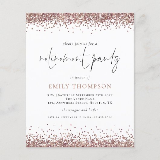予算バラ金ゴールドグリッター退職パーティー招待状 (正面)