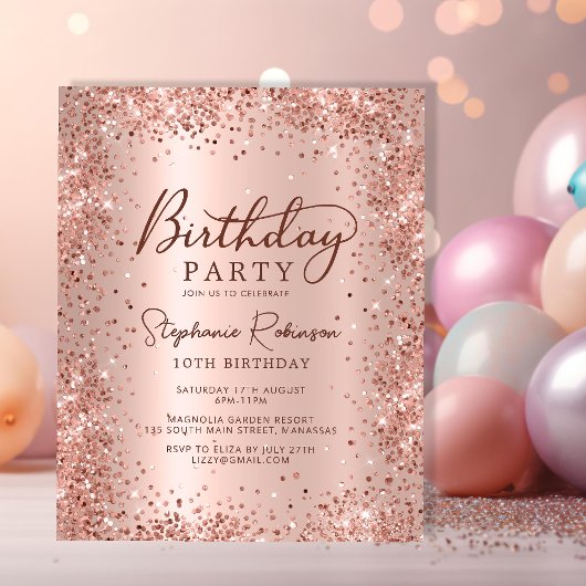 予算バラ金ゴールドグリッター10番目の誕生日招待状