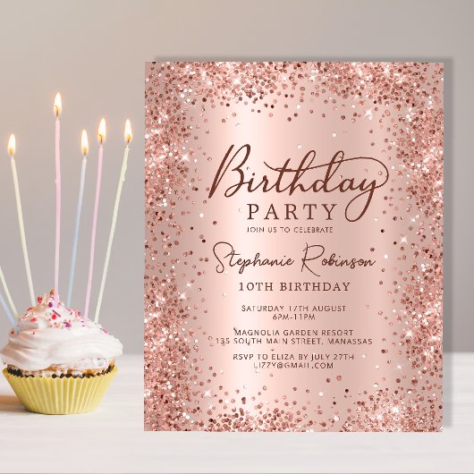 予算バラ金ゴールドグリッター10番目の誕生日招待状