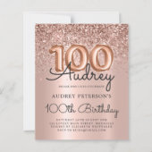 予算バラ金ゴールドグリッター100番目の誕生日招待状 (正面)