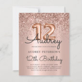 予算バラ金ゴールドグリッター12番目の誕生日招待状 (正面)