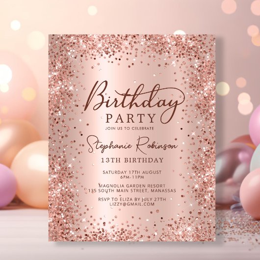 予算バラ金ゴールドグリッター13番目の誕生日招待状
