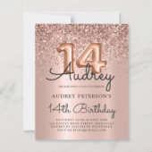 予算バラ金ゴールドグリッター14番目の誕生日招待状 (正面)