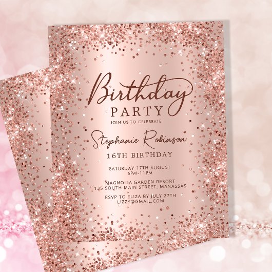 予算バラ金ゴールドグリッター16番目の誕生日招待状