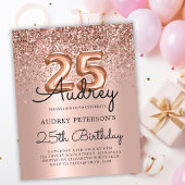予算バラ金ゴールドグリッター25番目の誕生日招待状