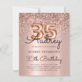 予算バラ金ゴールドグリッター35番目の誕生日招待状 (正面)