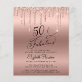 予算バラ金ゴールドグリッター50番目の誕生日招待状 チラシ (正面)