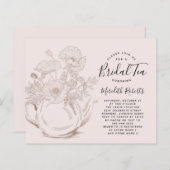 予算バラ金ゴールドティーポットブライダルティー招待状 (正面/裏面)