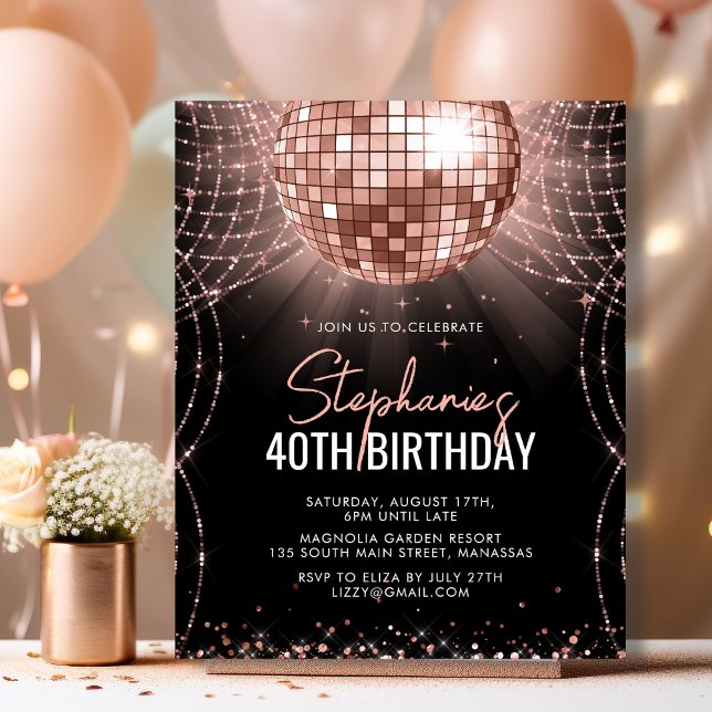 予算バラ金ゴールドディスコボール40th誕生日招待状 (クリエイターアップロード済み)