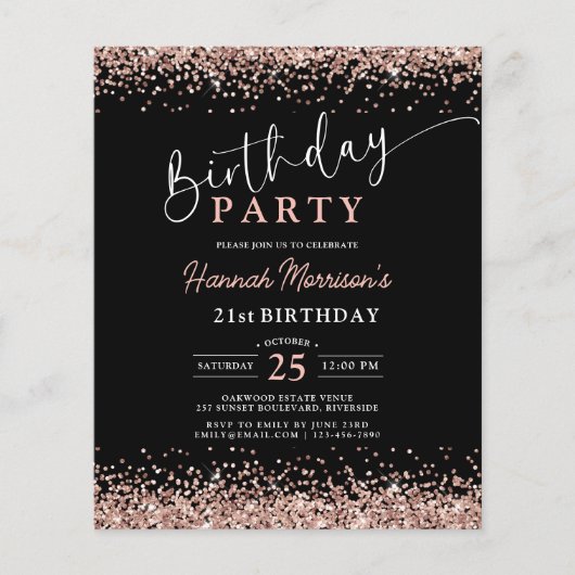 予算バラ金ゴールドブラック任意の年齢21歳の誕生日 チラシ (正面)