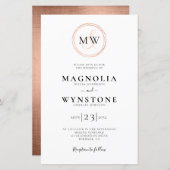 予算バラ金ゴールドモノグラム結婚式招待状 (正面/裏面)