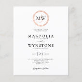 予算バラ金ゴールドモノグラム結婚式招待状 (正面)