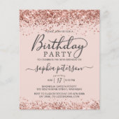 予算バラ金ゴールド任意の年齢赤面誕生日招待状 (正面)