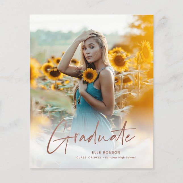 予算バラ金ゴールド写真卒業パーティー招待状 (正面)