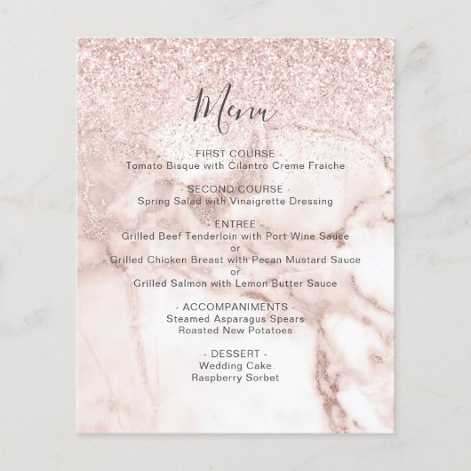 予算バラ金ゴールド大理石フェイクグリッター結婚のメニュー (正面)