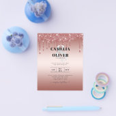 予算バラ金ゴールド滴下グリッター結婚式の招待 チラシ (シングル)