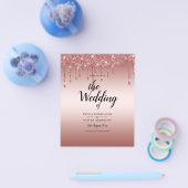 予算バラ金ゴールド滴下グリッター結婚式の招待 チラシ (シングル)