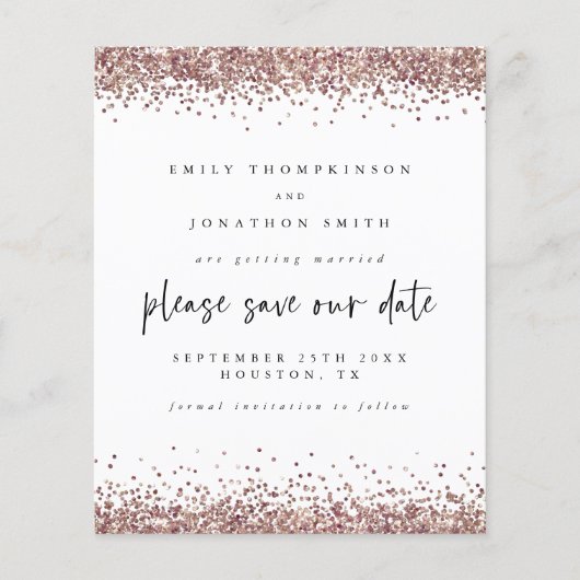 予算バラ金ゴールド結婚グリッターの白救い日付 (正面)