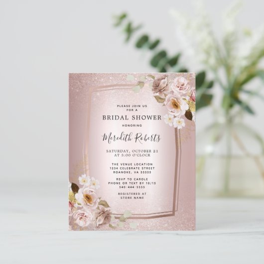 予算バラ金ゴールド赤面フローラブライダルシャワー招待状 (スタンド正面)