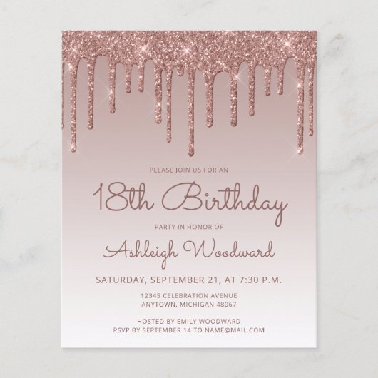 予算バラ金ゴールド18th誕生日パーティーへの招待 (正面)