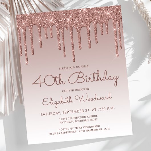 予算バラ金ゴールド40th誕生日パーティの招待状