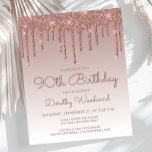 予算バラ金ゴールド90th Birthday Party Invitation<br><div class="desc">このトレンディー90回目の誕生日の招待状には、バラの金ゴールドの滴りフェイクと背景が縁どグリッターにおいてグラデーションいる。「90誕生日」と名誉のゲストの名前は暗いバラの手書きスクリプトに現れカジュアルて、残りの部分はサンセリフフォントでカスタマイズ可能な文字を含む。同じバラ金ゴールドグリッタードリップデザインが裏面に表示される。</div>