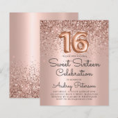予算バラ金ゴールドSweet sixteen誕生日招待状 (正面/裏面)