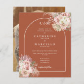 予算パンパスグラスフォトモノグラムウェディング招待 (正面/裏面)