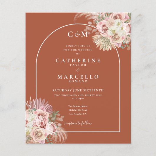 予算パンパスグラスフォトモノグラムウェディング招待 (正面)